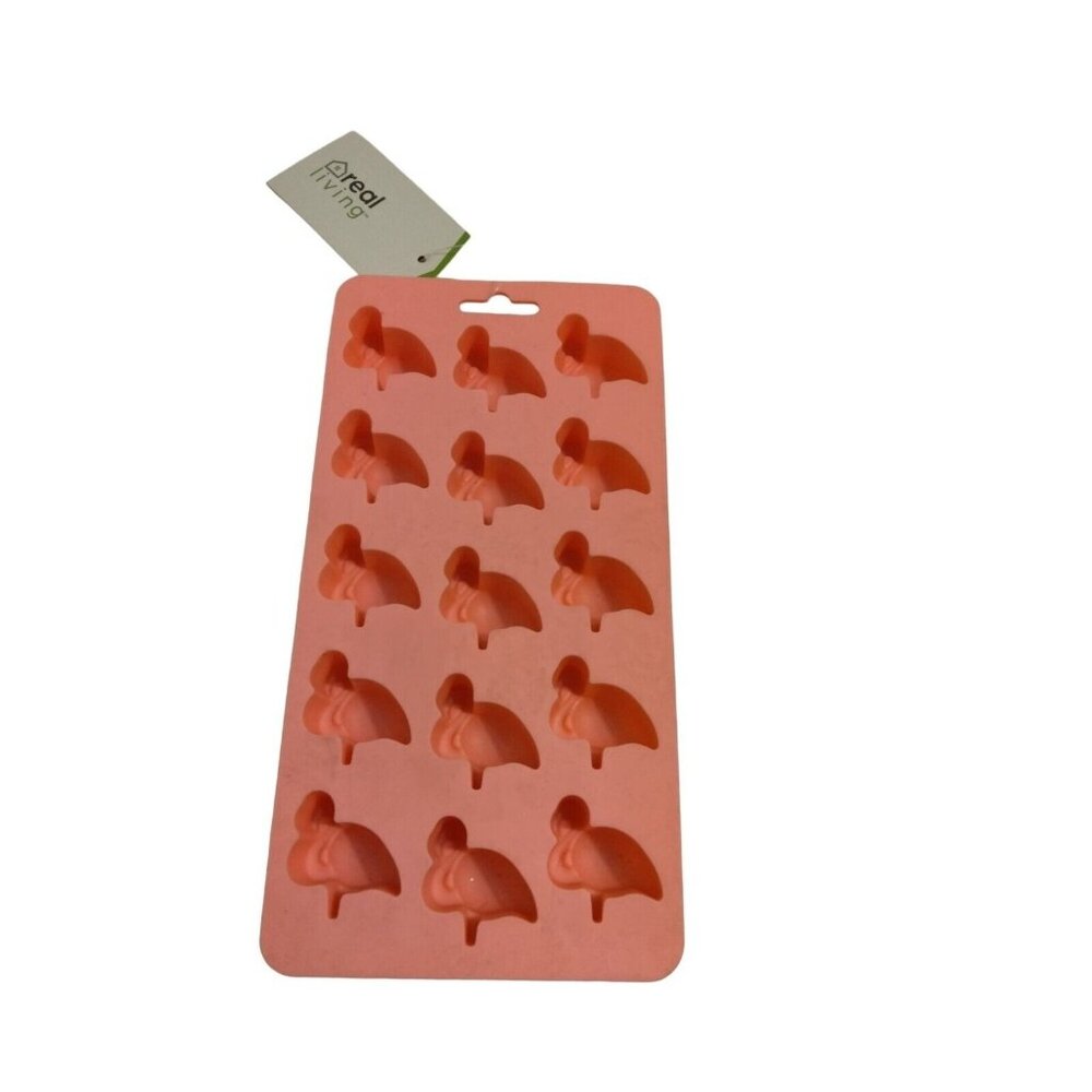 Pink Flamingo Silicone Ice Tray 15 cubes Luau Beach Tropical Coastal Pool Party
